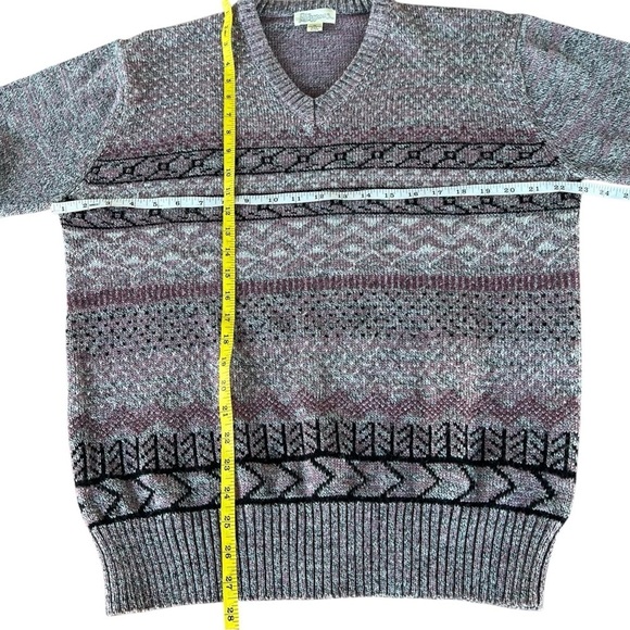 VTG Alexxus Exclusive Knit Grandpa Sweater Purple Geometric Fair Isle XL Taiwan - Picture 9 of 11